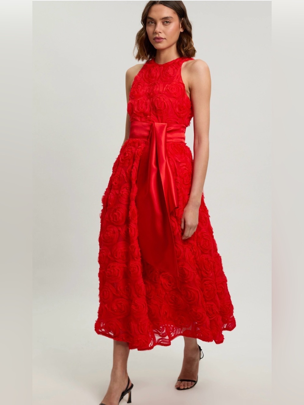 Karen Millen Rosette Tulle Satin Belt Woven Prom Dress